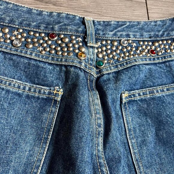 Vintage 80s Yes Clothing Co. Bedazzled Jeweled Dark Wash Denim Jeans Size 12 - Picture 7 of 8